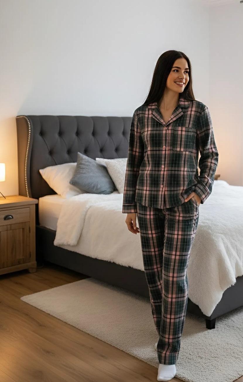 Піжама жіноча COSY у клітинку сорочка/штани 2XL Рожево-сірий (F571P01)