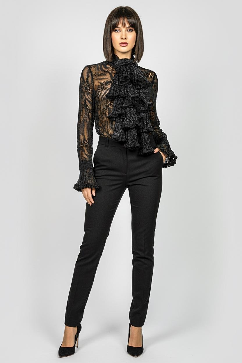 Блуза жіноча з органзи з шарфом Forza Viva LW-116679-3 р. 44 Чорний (17852240) - фото 2 Блуза жіноча з органзи з шарфом Forza Viva LW-116679-3 р. 44 Чорний (17852240) - фото 2