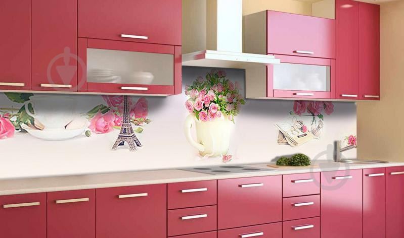 Наклейка виниловая кухонный фартук Zatarga "Розовые Розы Париж" 600х2500 мм