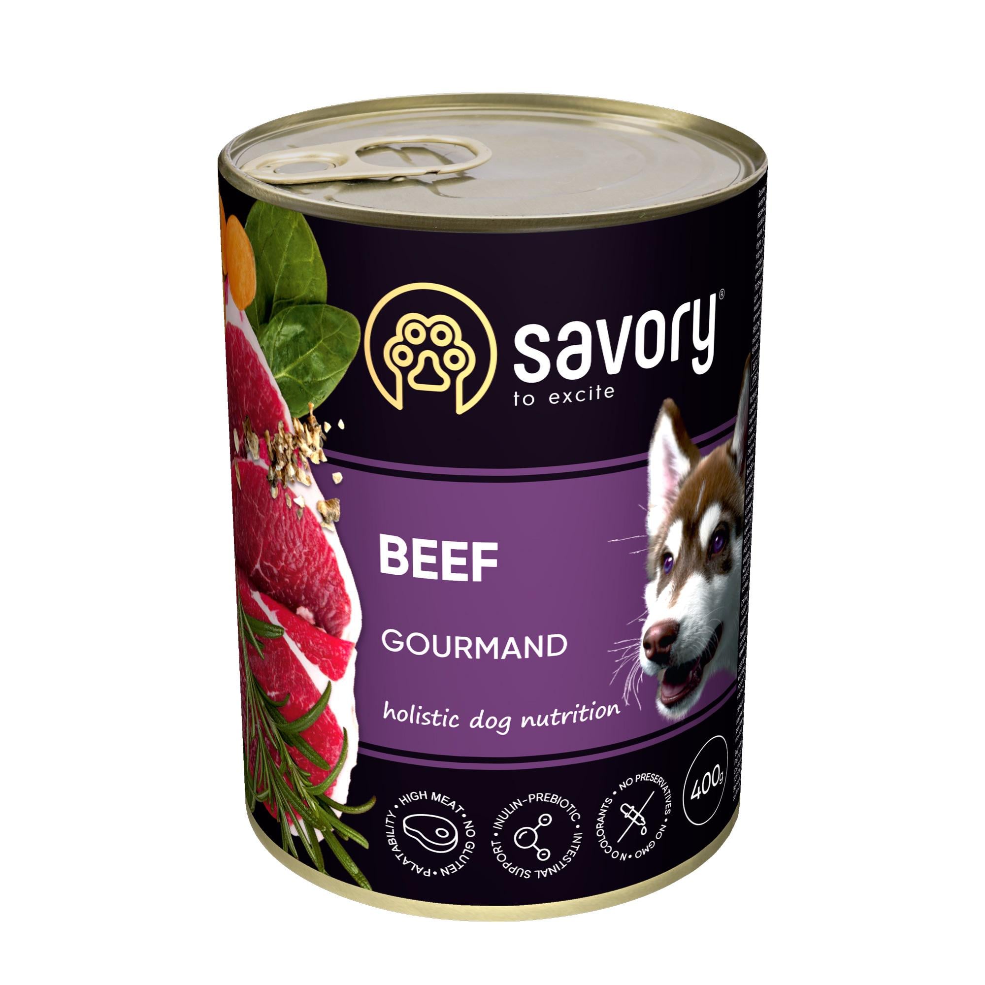 Корм влажный для взрослыx собак Savory с говядиной 400 г (4820232630433)