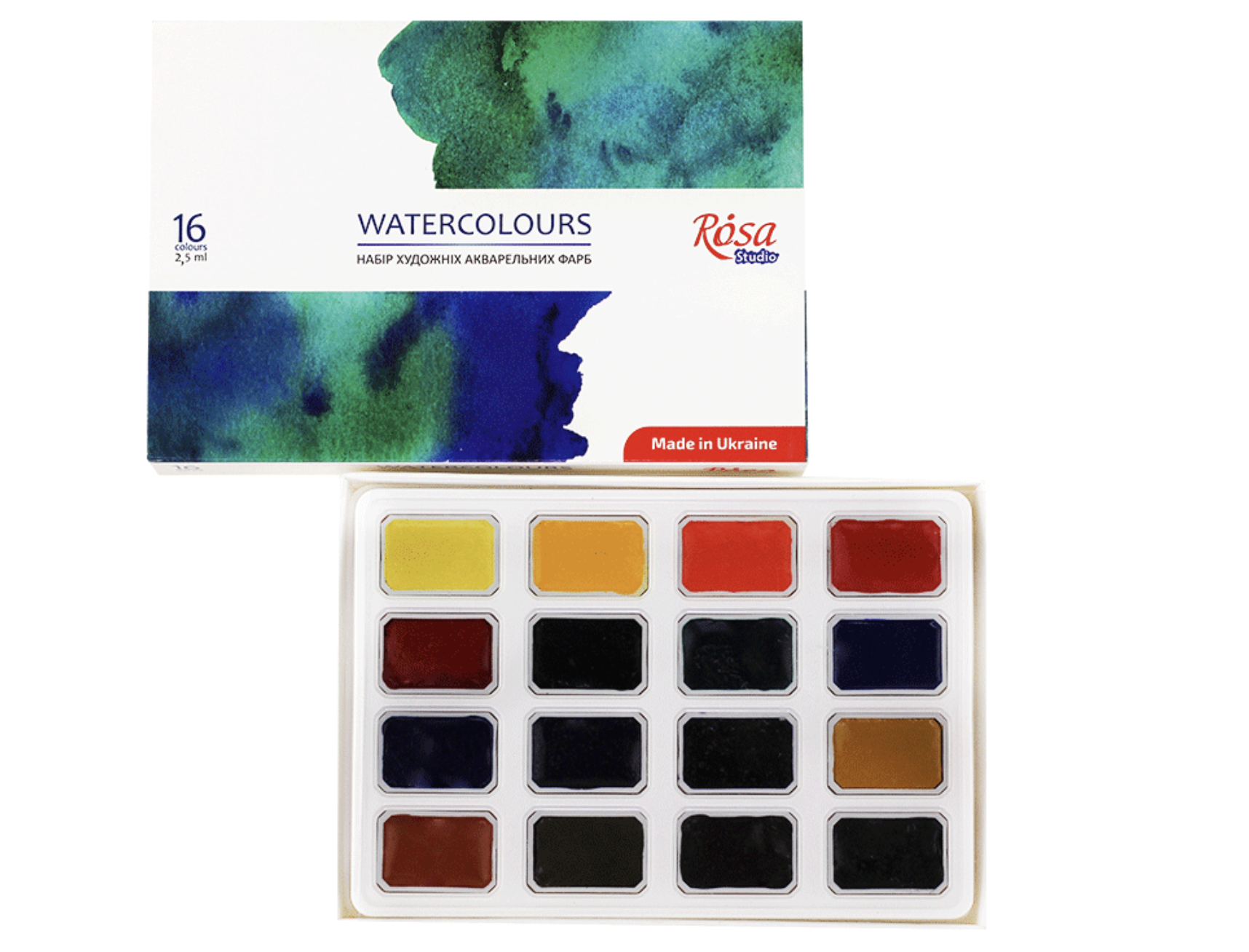 Набор акварельных красок Rosa Studio кювета/картон 16 цветов (340204)
