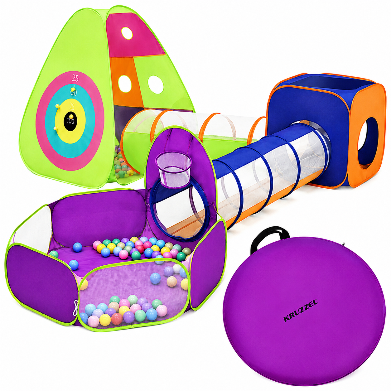 Палатка детская игровая Kruzzel 27684 5в1 с тоннелями и 100 шариками