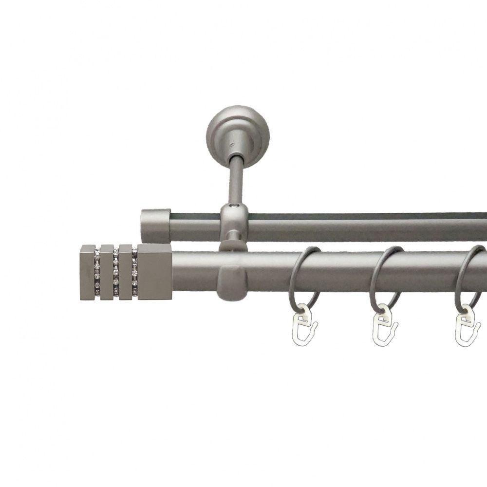 Карниз металлический Orvit Ацтека двухрядный оппозитный/гладкая профильная труба/кольцо металлическое Сатин 25/19 мм 160 см (00-00011035)