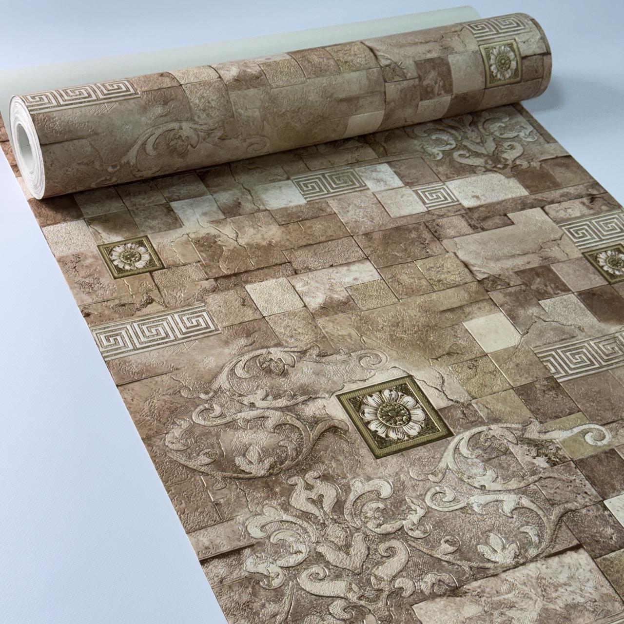 Шпалери вінілові на паперовій основі миючі під камінь 0,53x10,05 м Коричневий (5792-02) - фото 3