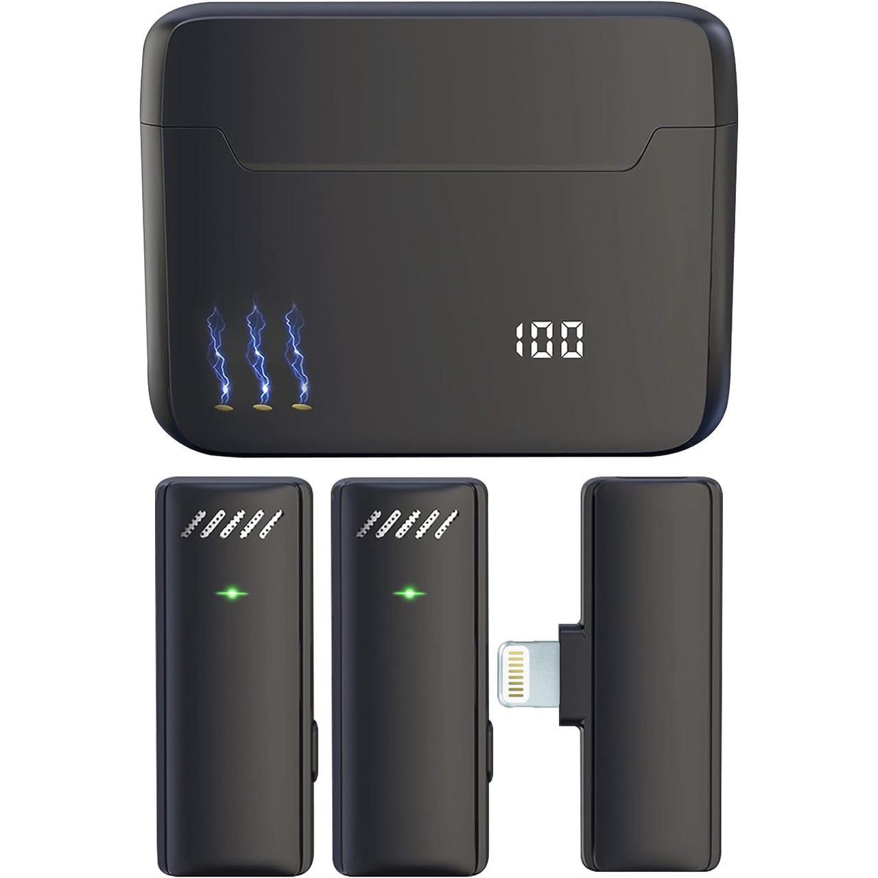 Микрофон двойной петличный беспроводной Savetek P32-2 с Lightning с зарядным кейсом для iPhone/iPad/Macbook 2,4 ГГц