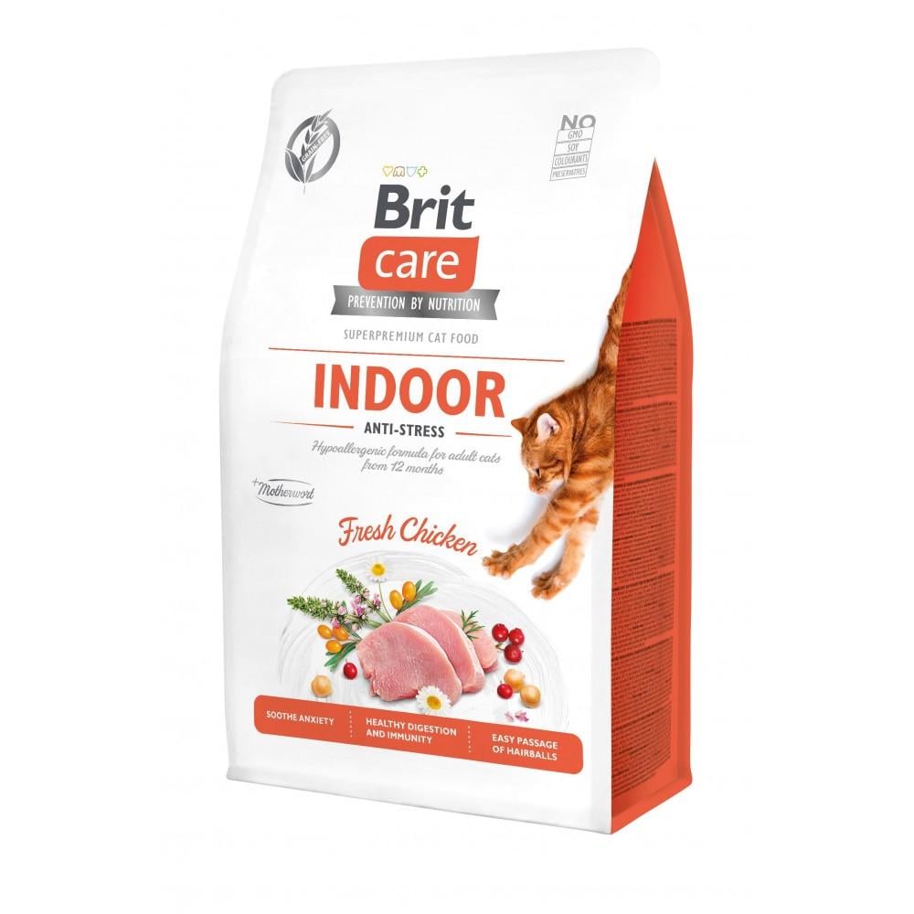 Корм сухой Brit Cat Grain Free Indoor Anti-stress для взрослых домашних кошек гипоаллергенный с курицей 400 г (34806862)