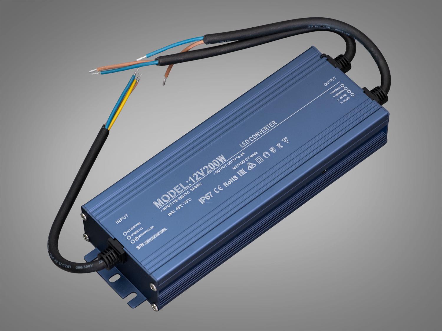 Блок питания для подключения LED ленты 12 В 200 Вт 16,66А (PPF-PW-IP68-12 В-200w)