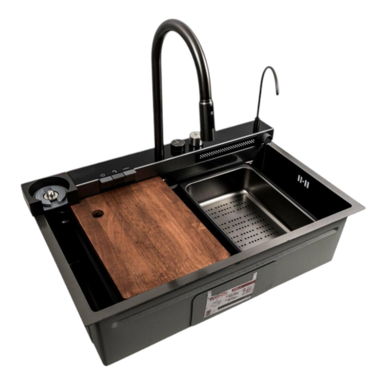 Мойка для кухни Platinum 75х46D PVD Водопад нержавеющая сталь SS 201 со смесителем и краном для питьевой воды Черный (є264) Мойка для кухни Platinum 75х46D PVD Водопад нержавеющая сталь SS 201 со смесителем и краном для питьевой воды Черный (є264)