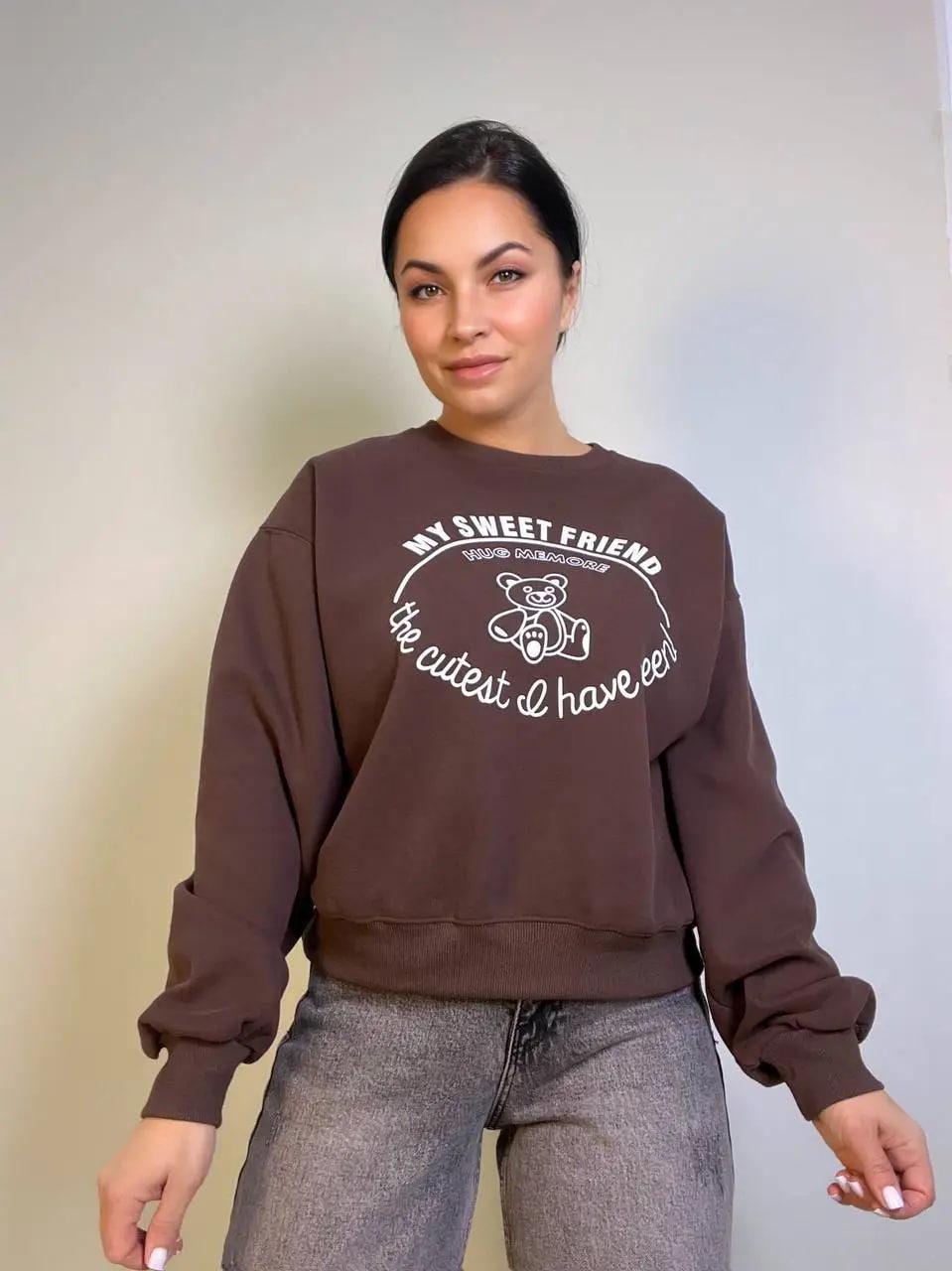 Свитшот женский A-N 25057 с рисунком мишкой впереди средней длины комфорт OS Шоколадный (3341) - фото 10 Свитшот женский A-N 25057 с рисунком мишкой впереди средней длины комфорт OS Шоколадный (3341) - фото 10