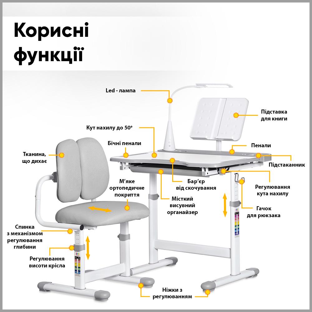 Парта детская школьная Evo-kids BD-23 G со стулом Серый - фото 2