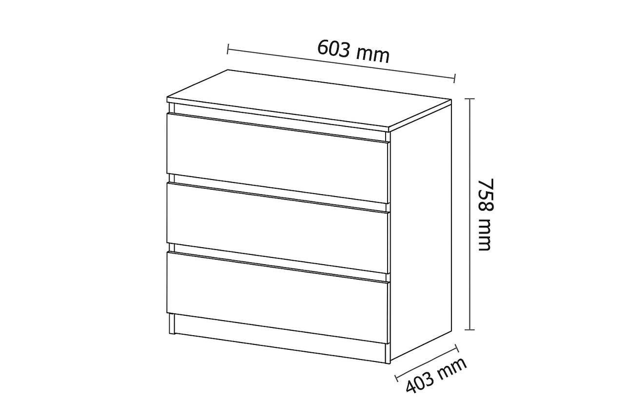 Комод на 3 висувні ящики ДСП 600х755х400 мм Антрацит/Білий фасад (NT-217) - фото 4 Комод на 3 висувні ящики ДСП 600х755х400 мм Антрацит/Білий фасад (NT-217) - фото 4
