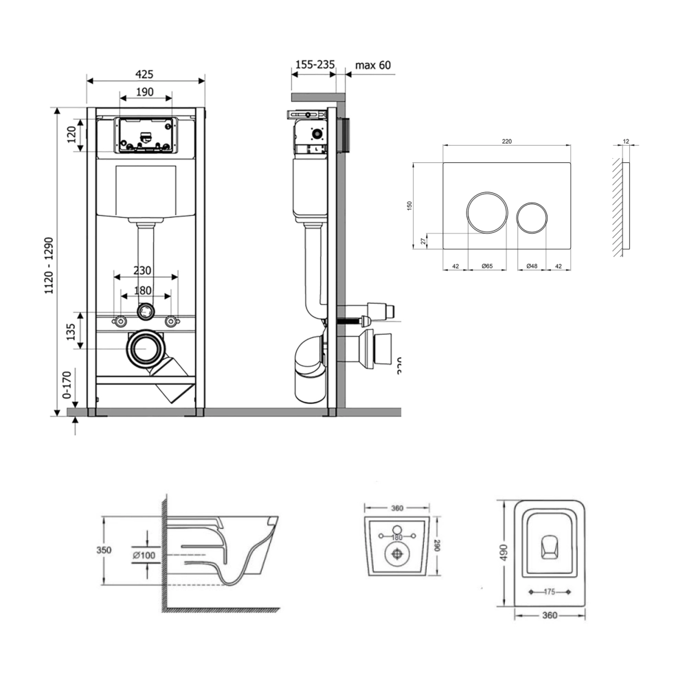 Унитаз подвесной Q-tap Crow Ultra Quiet унитаз подвесной QT05335171W + Nest/комплект инсталляции 4в1 QT0133M425 + M11111SAT - фото 2