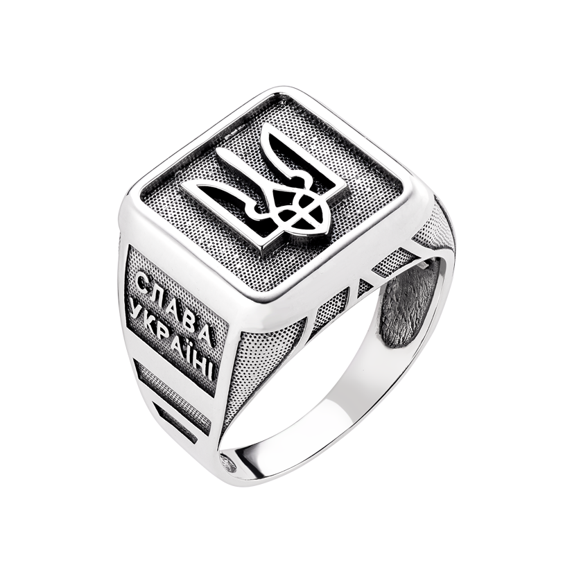 Печатка серебряная мужская Трезубец с чернением р. 18