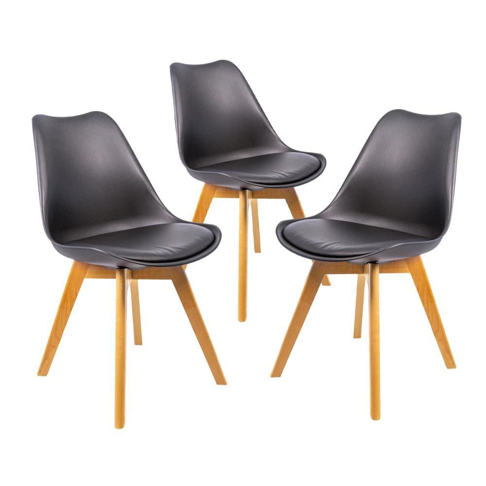 Комплект кухонных кресел Bonro B-487 на 4-х ножках с мягким сиденьем из экокожи 3 шт. 81,5х47х42 см Черный (124-76-42400661)