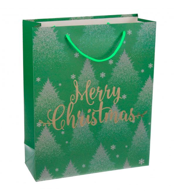 Новогодний пакет Merry Christmas 26x32x10 см Зеленый (414794)