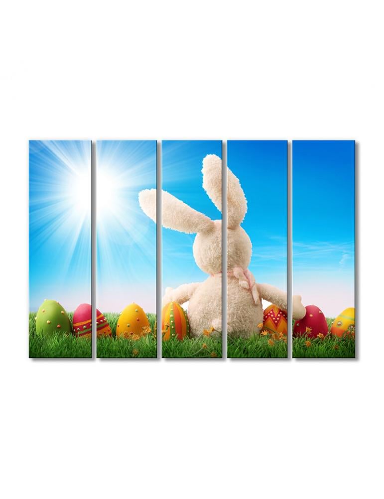 Картина модульная Пасхальные яички с зайчиком 5 модулей 80x120 см