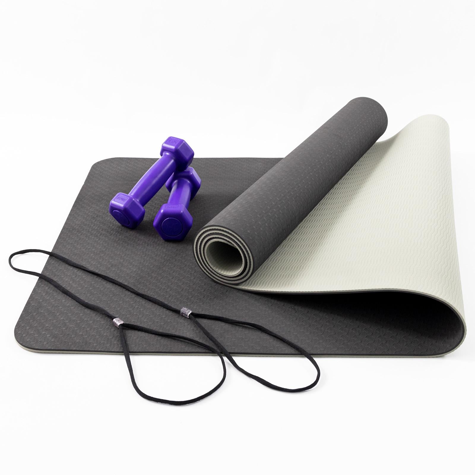 Коврик для йоги и фитнеса TPE и гантели для фитнеса и спорта 2шт по 0.5кг OSPORT Set 62 Черно-фиолетовый (n-0092)