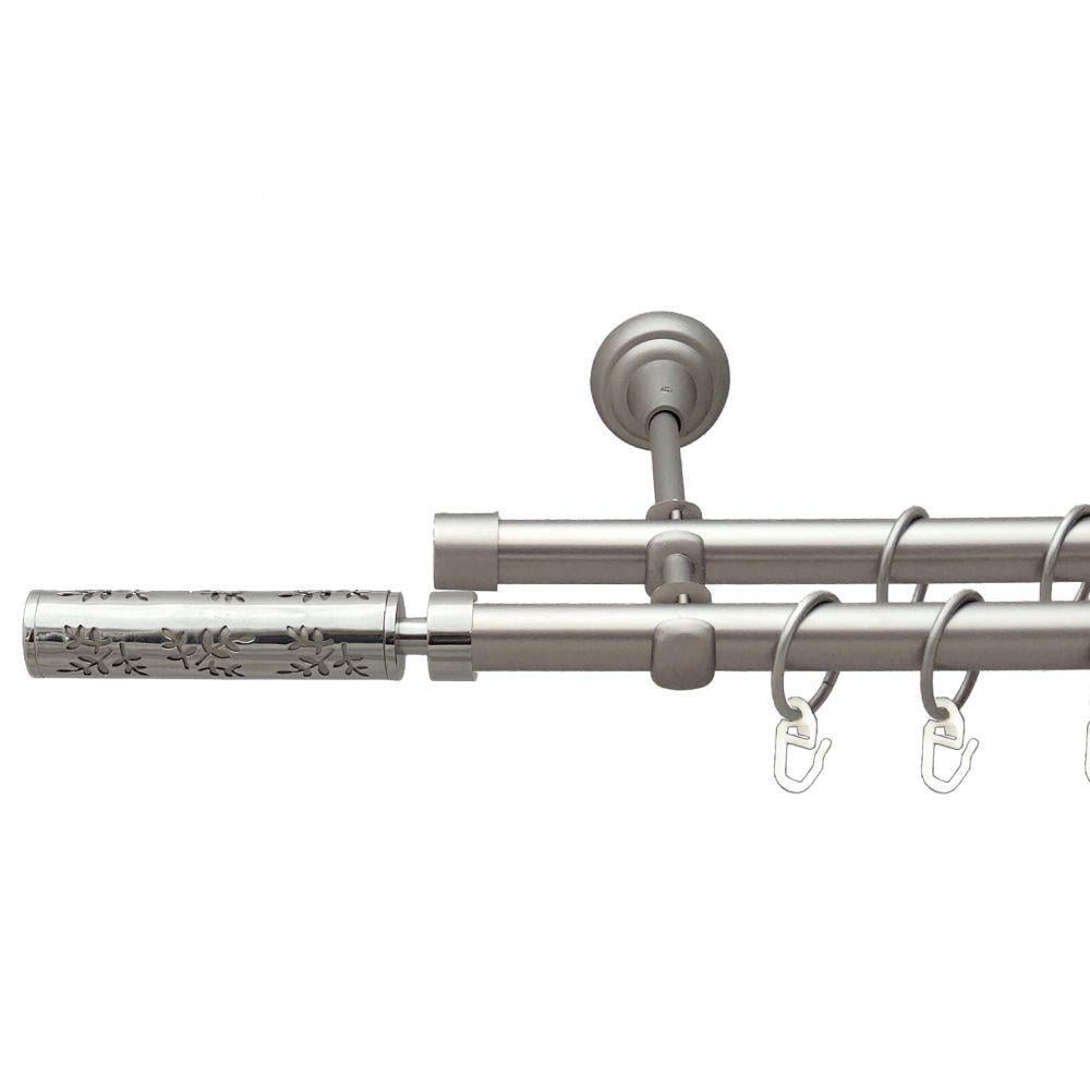 Карниз металлический Orvit Апрелия двухрядный открытый/гладкая труба/кольцо металлическое Сатин 19/19 мм 200 см (00-00015313)