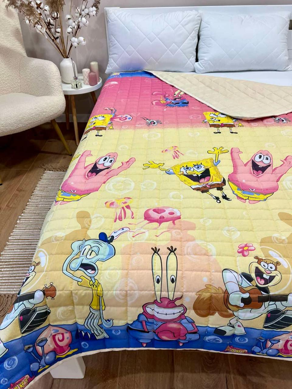 Ковдра дитяча з малюнком Губка Боб двостороння 150х210 см Жовтий
