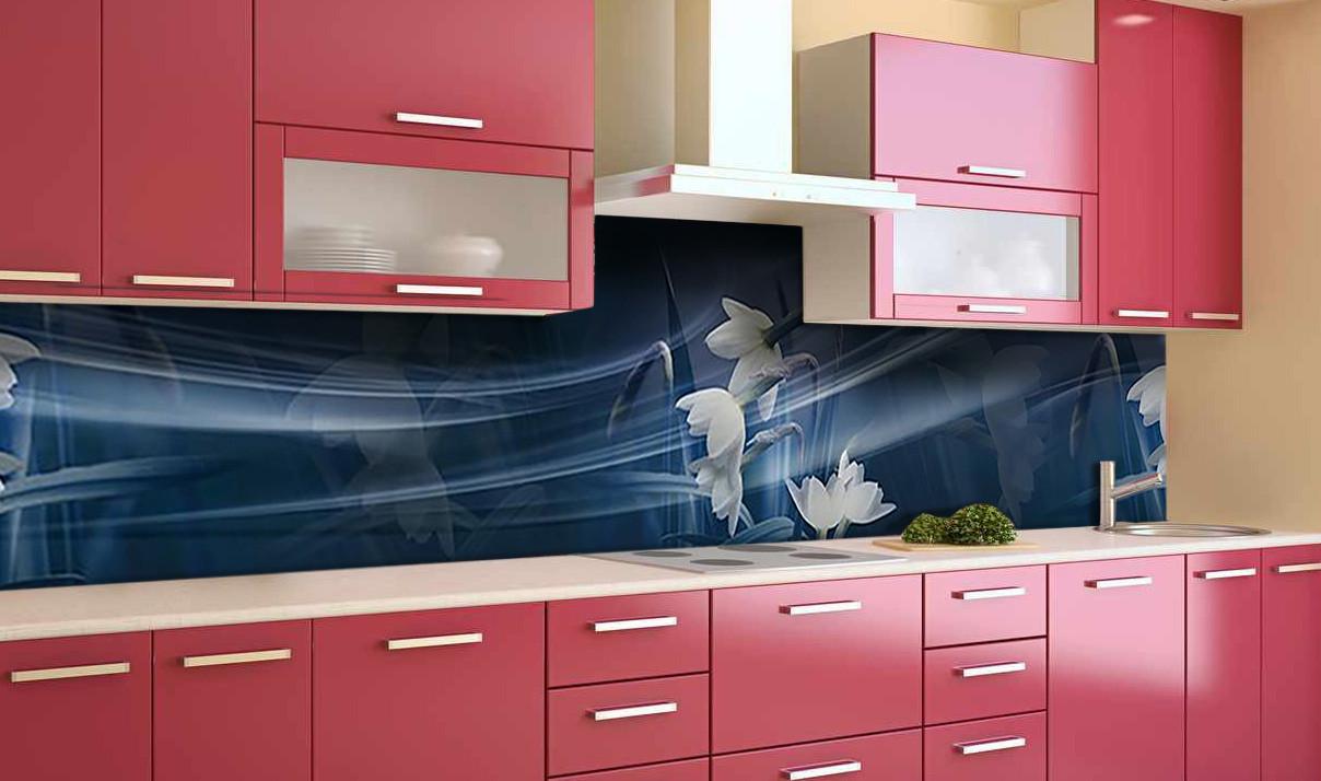 Кухонный фартук Туман нарциссы из самоклеющейся виниловой пленки 65х250 см Синий