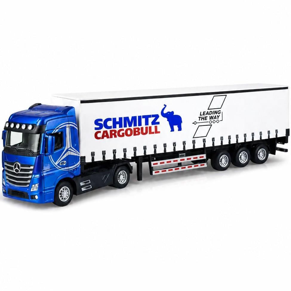 Игрушечная машинка металлическая Mercedes-Benz Actros Фура с полуприцепом Schmitz Cargobull инерционная модель свет/звук 31 см (35046837)