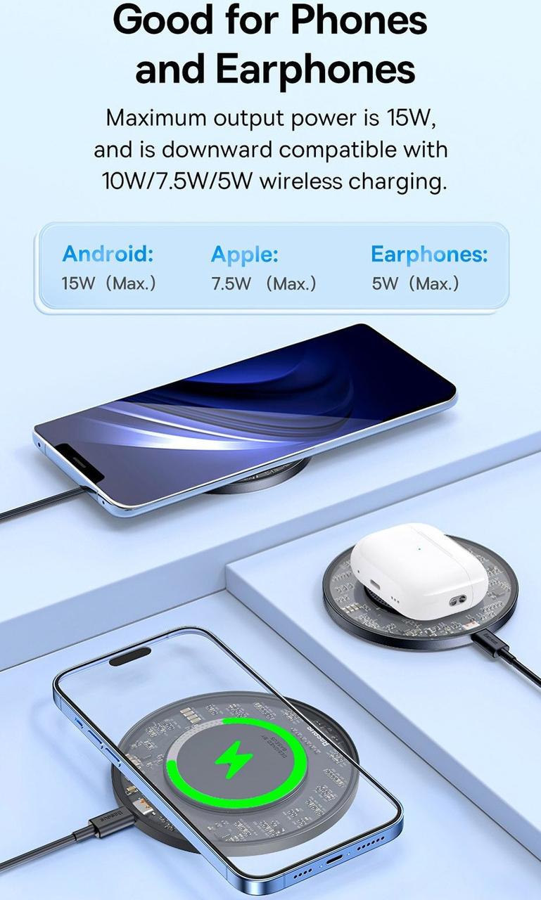 Зарядное устройство для беспроводной связи BASEUS Simple 15 W Transparent (25397342) - фото 4 Зарядное устройство для беспроводной связи BASEUS Simple 15 W Transparent (25397342) - фото 4