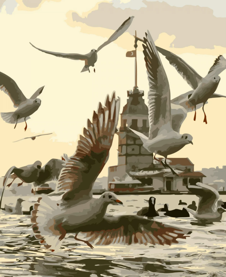 Картина по номерам Strateg Премиум Девичья башня с лаком и уровнем 40x50 см (SY6744)