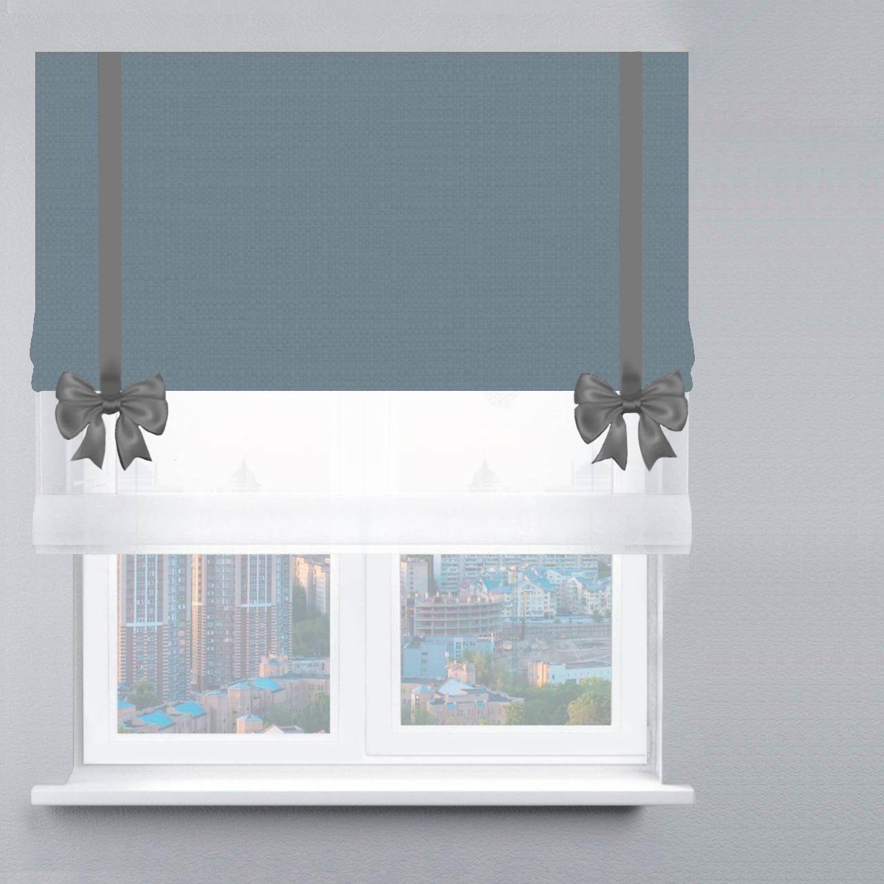 Римская штора день-ночь рогожка премиум с лентой и бантом 170х170 см Белый/Морской