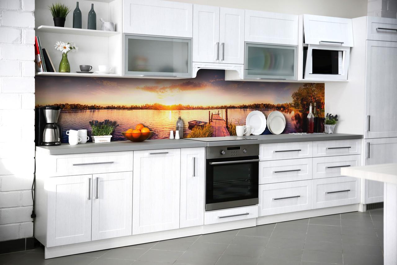 Кухонный фартук Zatarga "Рассвет над рекой" из самоклеющейся виниловой пленки 65х250 см Бежевый