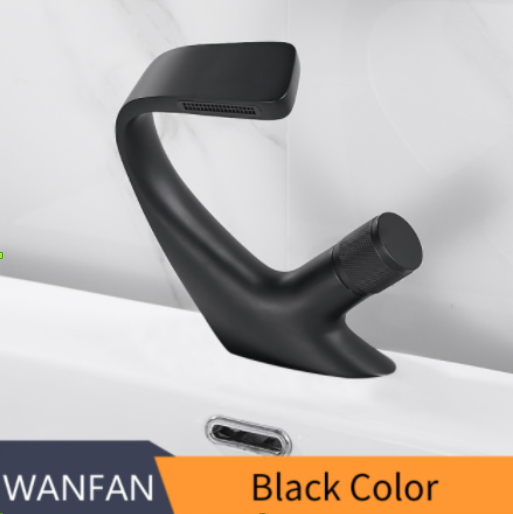 Змішувач дизайнерський для умивальника з латуні з водоспадом для раковини з 1 вентелем Чорний - фото 7