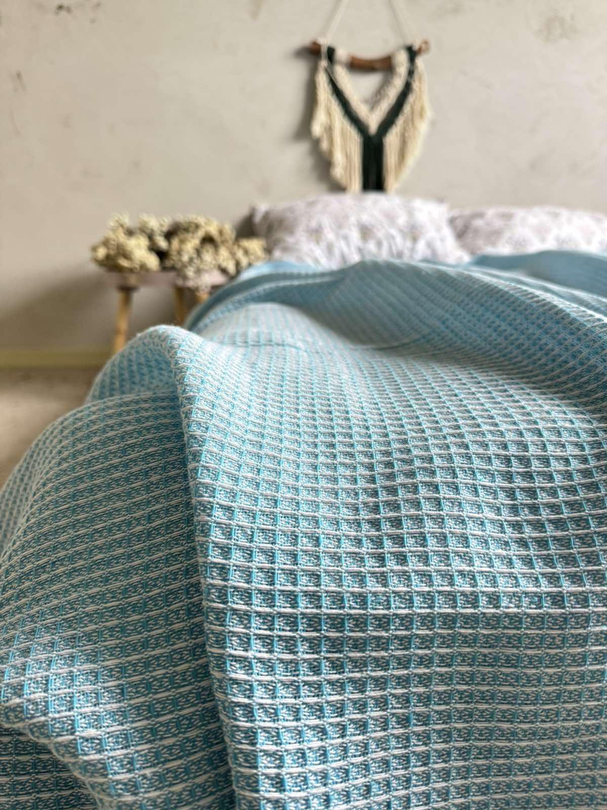 Простынь вафельная ZEINTEX хлопчатобумажная 200х220 см Голубой (26417920) - фото 3