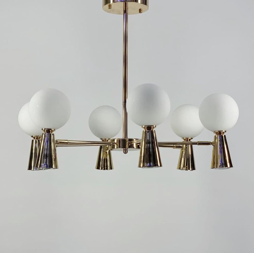 Люстра з 6 білими плафонами на 2 джерела світла Золотий (LF_YG 8006 GD-B) - фото 3 Люстра з 6 білими плафонами на 2 джерела світла Золотий (LF_YG 8006 GD-B) - фото 3