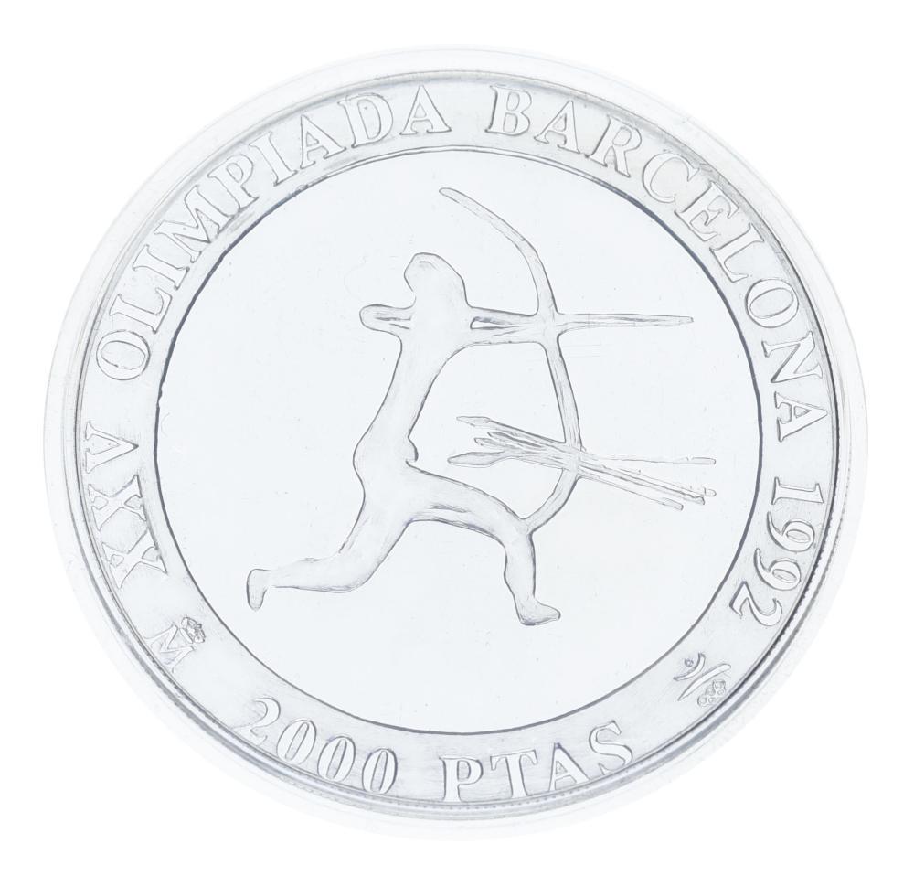 Коллекционная монета Испания 2000 песет 1990 Серебро Proof XXV летние Олимпийские игры в Барселоне 1992 года-Стрельба из лука (М23310)