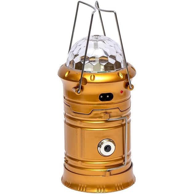 Фонарь аккумуляторный кемпинговый XF-5801 3в1 на солнечной батарее с диско-слоем Золотой (29878573)