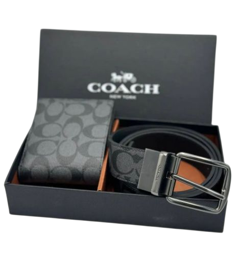 Подарочный набор кожаный кошелек и ремень Coach Boxed Wallet And Belt Set In Signature Canvas 2