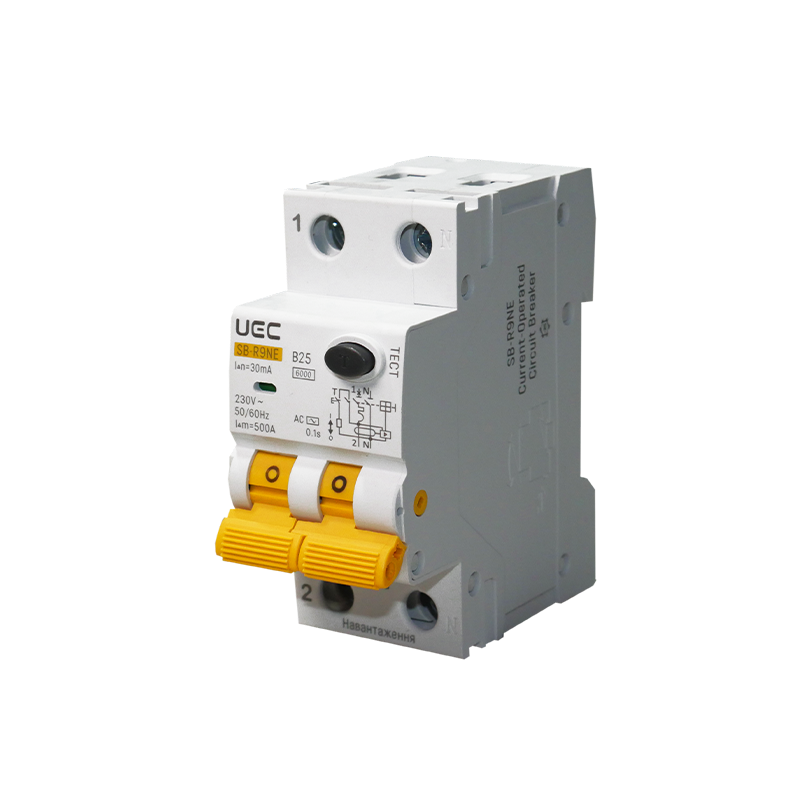 Дифференциальный выключатель UEC SB-R9NE 2P 25А 30мА 6кА B тип АС (RCBO60-2-025-B-030-AC)