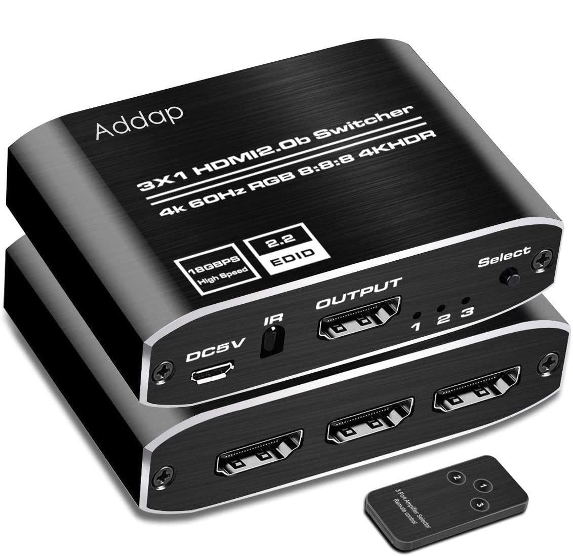 Переключатель HDMI Addap HVS-10 на 3 канала трехпортовый свитч для видеосигнала 4 K/60 Hz