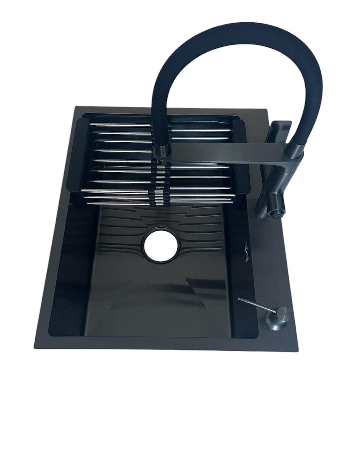 Кухонна мийка Lidz 6050 Чорний/змішувач для кухні з підключенням до фільтра Kroner Graz GRP03815