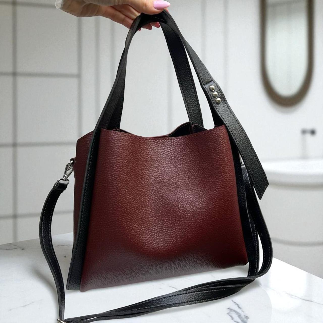 Сумка женская через плечо большая вместительная 30х25х13 см Бордовый - фото 2 Сумка женская через плечо большая вместительная 30х25х13 см Бордовый - фото 2