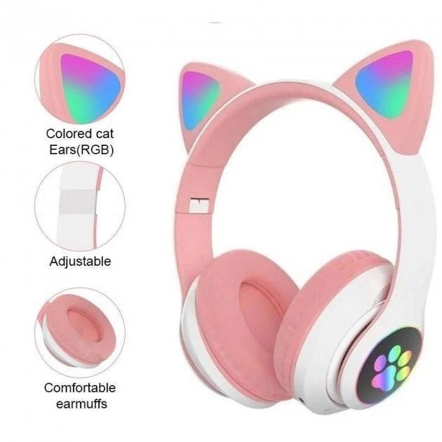 Навушники бездротові дитячі Мяу Cat з LED вушками на Bluetooth з мікрофоном  AUX кабель Чорний (300-4-1) - фото 7