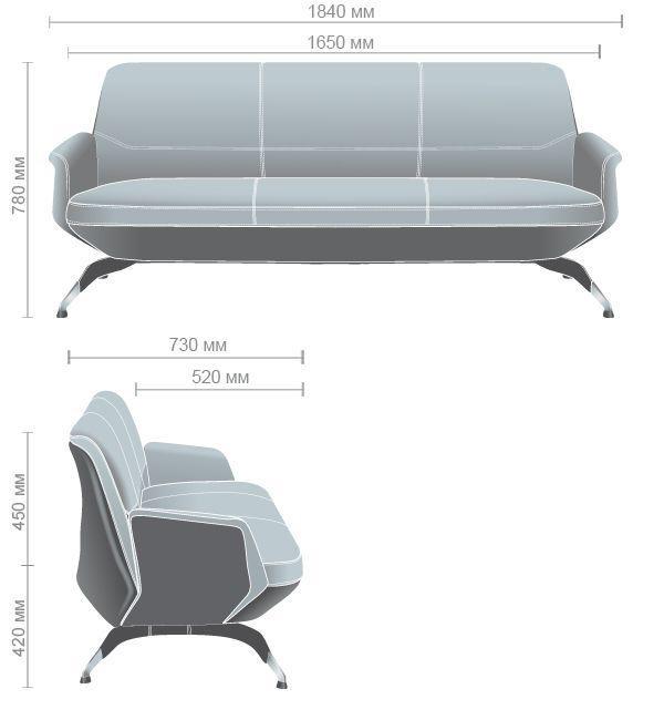 Диван AMF Absolute Grey/Black в офис/квартиру 780х1840х730 сталь/кожа Хром/Серый - фото 9 Диван AMF Absolute Grey/Black в офис/квартиру 780х1840х730 сталь/кожа Хром/Серый - фото 9