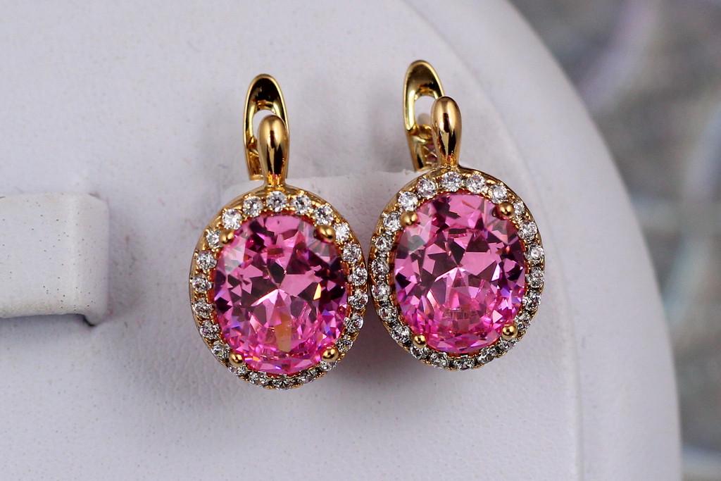 Серьги Xuping Jewelry Малинки с хвостиком 1,7 см Золотистый/Розовый