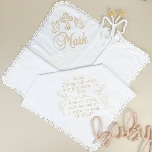 Крыжма для мальчика с вышивкой Family Tradition Боже упаси нашего ребенка сатин 100х100 см Белый (50124)