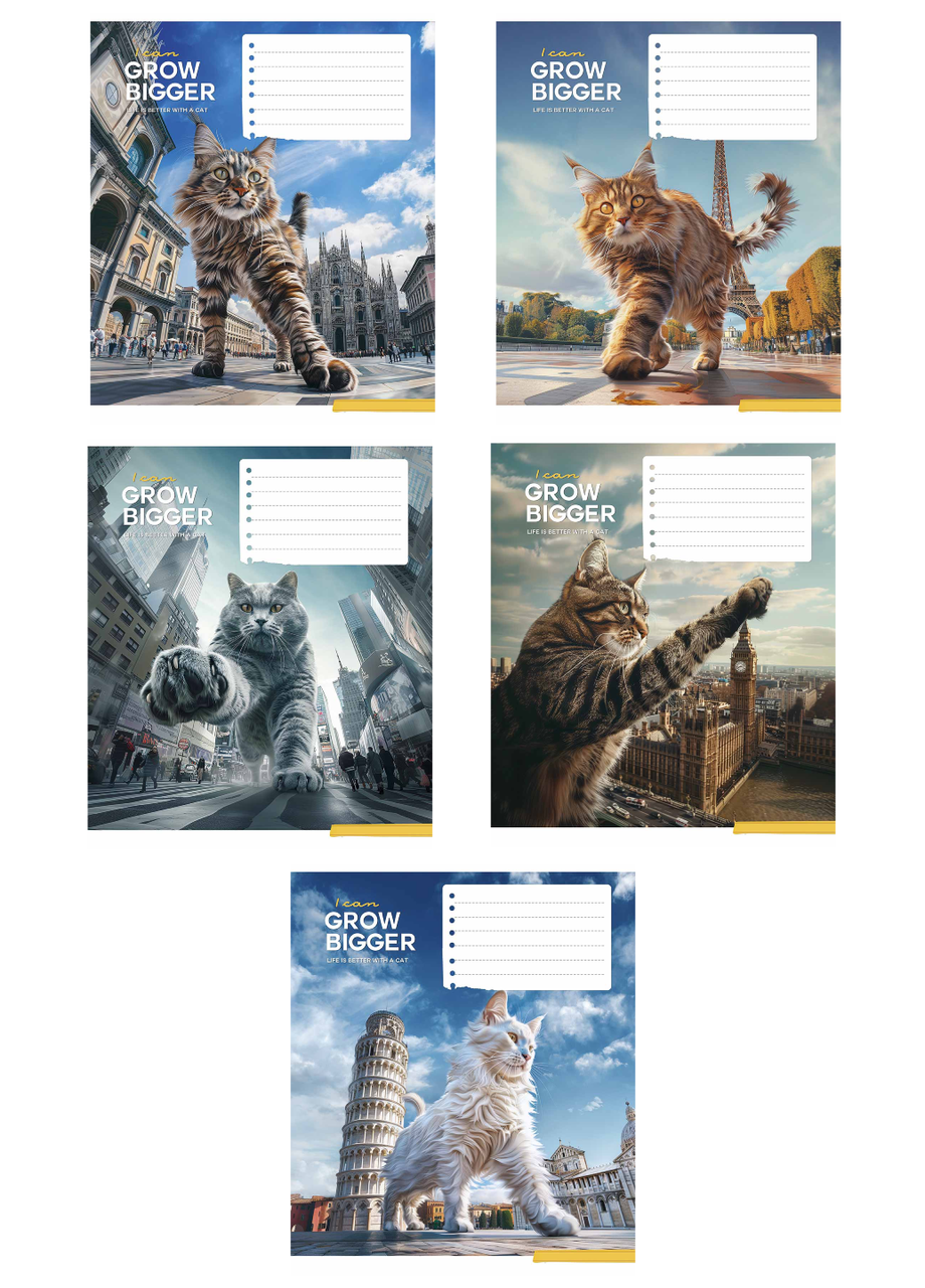 Зошити учнівські Школярик Gigantic cats у клітинку 24 арк. 5 шт. (3451 4820006470487) - фото 1