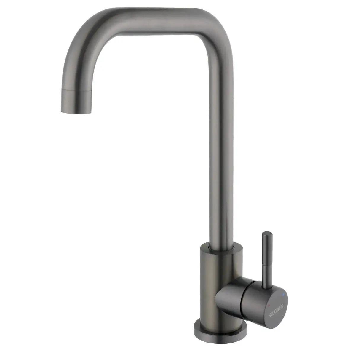Змішувач для кухні KRAFT 3002 PVD з нержавіючої сталі одноважільний із поворотним виливом 360° Графітовий