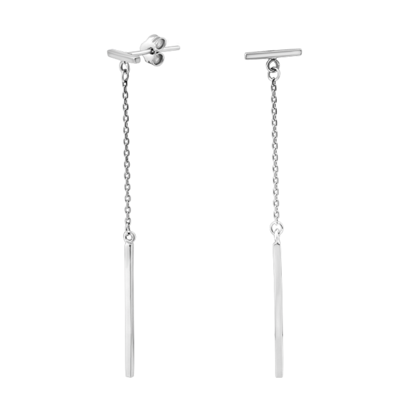 Серьги серебряные пусеты с цепочкой без камней