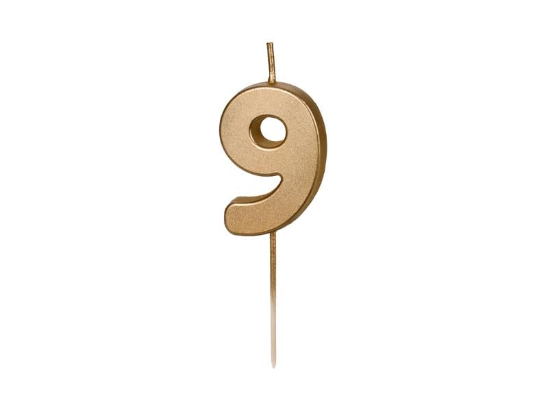 Свічка для торту 9 PartyDeco 4,5 см Золотий (5904555032385)