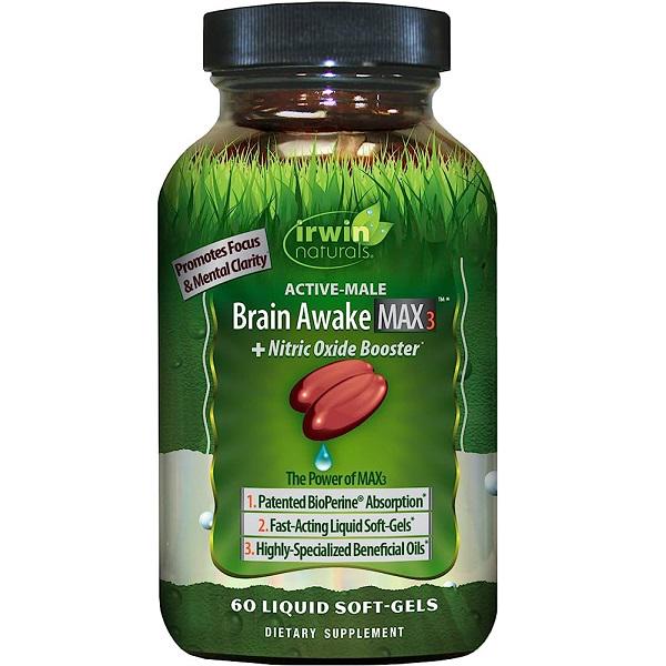 Комплекс для профілактики роботи мозку Irwin Naturals Brain Awake Max 3 + Nitric Oxide Booster 60 капс. (000019734)