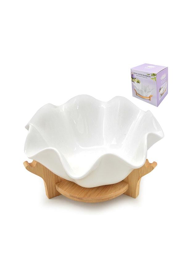 Блюдо порцеляна MC3853-8.25 Магнолія на бамбуковій підставці