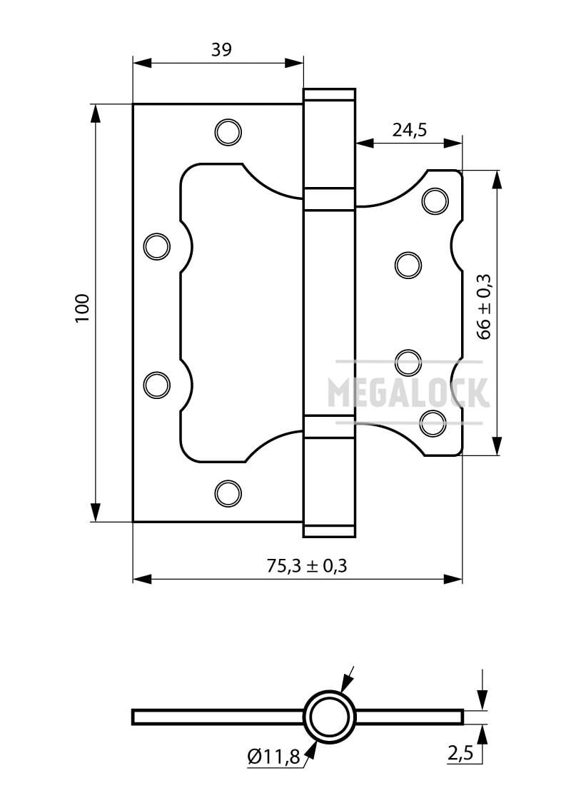 Петля дверна Siba універсальна накладна 100 мм Антична бронза (2BB 4"х3"х2,5mm FHP AB) - фото 3 Петля дверна Siba універсальна накладна 100 мм Антична бронза (2BB 4"х3"х2,5mm FHP AB) - фото 3
